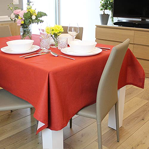 casaviva Quadratisches Tischtuch aus Leinenoptik aus Baumwolle, 140 x 140 cm, 4 Plätze, Sienarot, modern, elegant, für Feste und Bankette, rechteckige Tischabdeckung von casaviva