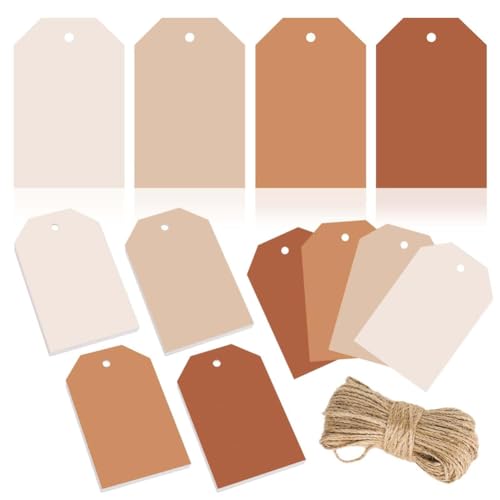 casstaly 120 Stück Terrakotta-Geschenkanhänger, 4 Farbverläufe, Einfarbig, Hängeetiketten mit Seil, Große -Papieranhänger, von casstaly