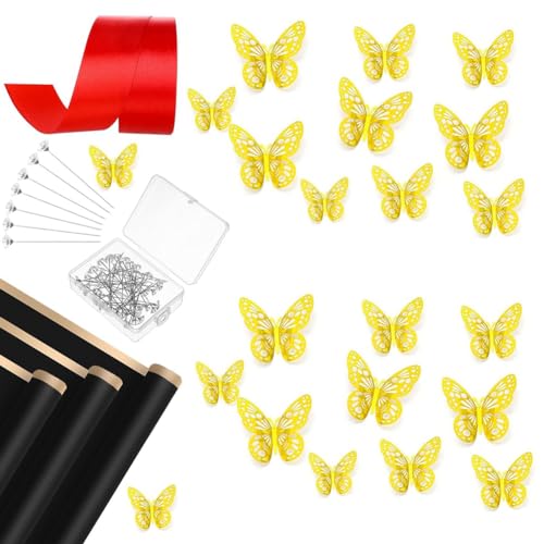 casstaly 178-Teiliges DIY-Bänder-Blumenstrauß-Set, Satinband, Blumen-Geschenkpapier, Florales Gold-Schmetterlingsband, Strass-Stecknadeln von casstaly