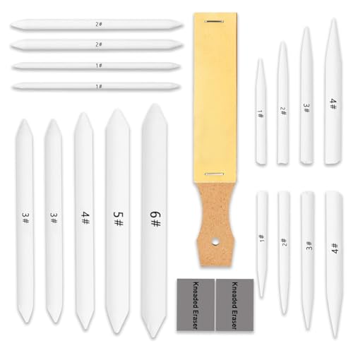 casstaly 20-Teiliges Blending Stumps- und Tortillions-Set, Mischwerkzeuge, Gekneteter Radiergummi und Schleifpapierblöcke von casstaly