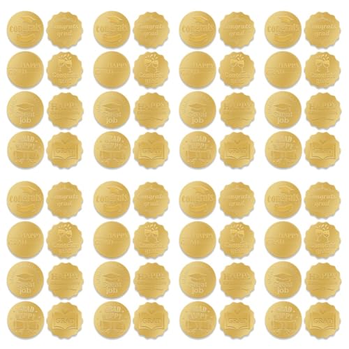 casstaly 320-Teiliges Abschluss-Aufkleber-Set, Goldmünzen-Aufkleber-Set, Goldgeprägte Abschlusskappen- und Diplom-Siegel-Aufkleber für Umschläge von casstaly