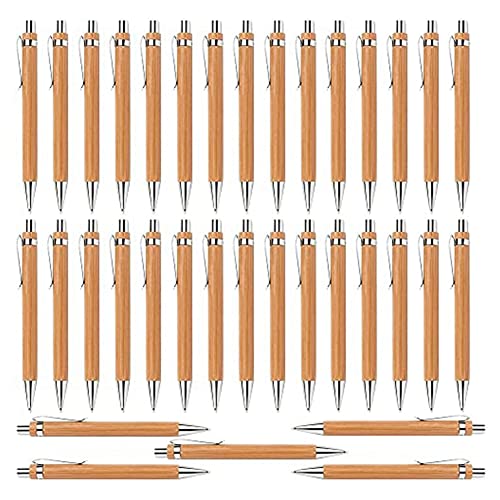 casstaly 35 StüCk BüRo- und Schul Bedarf Nachhaltiger Kugelschreiber Stift Bambus Einziehbarer Kugelschreiber Stift Schreiben Werkzeug (Schwarze Tinte) von casstaly