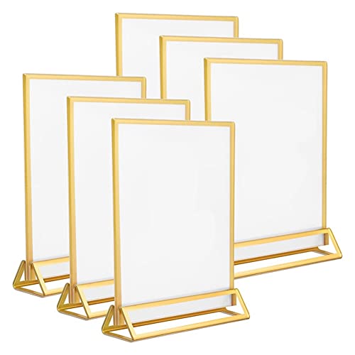 casstaly 6er-Pack Schilderhalter, 12,7 X 17,8 Cm, Klares Acryl mit Goldenen Rändern und Vertikalem Ständer, Doppelseitige Tischhalter für Hochzeiten. von casstaly