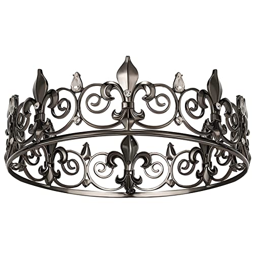 casstaly Gothic Full Crown - Metallkronen und Diademe für MäNner und, Gothic Prince Prom PartyhüTe, Halloween Cosplay KostüM von casstaly