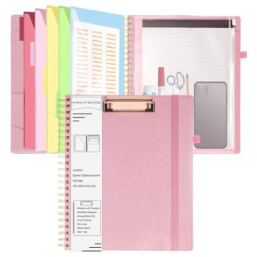 casstaly Klemmbrett-Portfolio für Büroutensilien mit Aufbewahrungstasche mit Reißverschluss, Aktentaschen-Aufbewahrungstasche mit Klemmbrett-, 5 Unterteilte Ordner in Rosa von casstaly