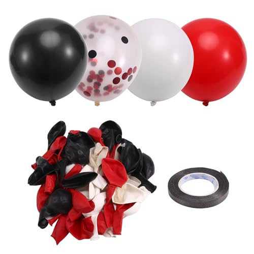 casstaly Rote und Schwarze Luftballons, 67 Stück 12 Große Schwarz-Rote Konfetti-Luftballons mit Bändern für Geburtstage, Hochzeiten von casstaly