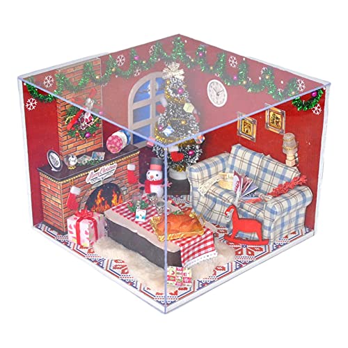 Weihnachtspuppenhaus-Möbel-Set, Mini-Möbelset, DIY, Haus, Weihnachten, Spieluhr, staubdichte Abdeckung, mehrfarbig, 16 x 16 x 13 cm von catgol