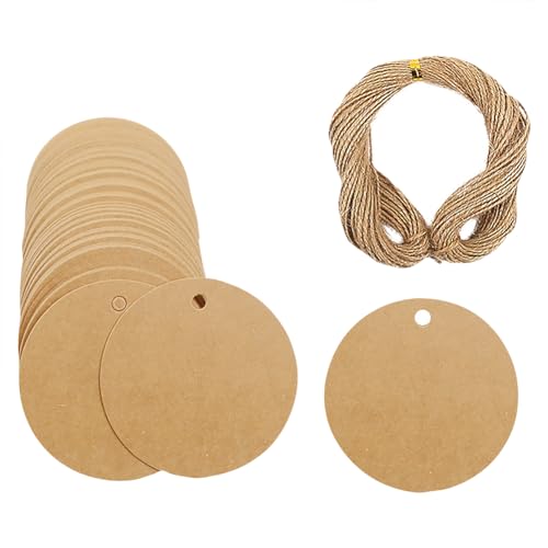 100 Stück Blanko-Papieranhänger, rund, Geschenkanhänger, kleine Hängeetiketten, Kreis, Geschenkanhänger mit 20 m Schnur für Hochzeitsgeschenke, Kraftpapier 100 Stück Blanko-Papieranhänger, rund, Geschenkanhänger, kleine Hängeetiketten, Kreis, Geschenkanhänger mit 20 m Schnur für Hochzeitsgeschenke, Kraftpapier von ccHuDE