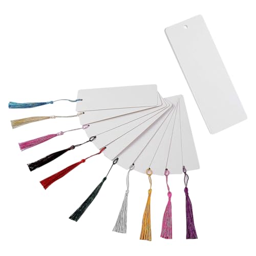 48 weiße Blanko-Papier-Lesezeichen, DIY, Basteln, Karton, Lesezeichen, rechteckig, dekorative Lesezeichen, Weihnachtsgeschenk, Geschenkanhänger, Preis-Etiketten mit bunten Quasten von ccHuDE