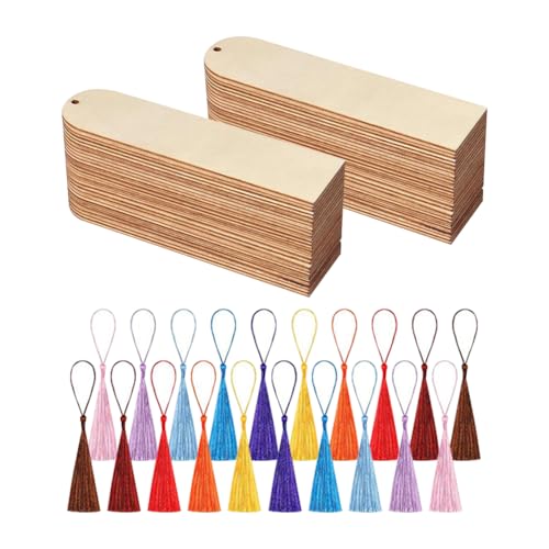 50 Sets unlackierte Holz-Lesezeichen, rechteckige Form, blanko, Lesezeichen, DIY, Holzhandwerk, Lesezeichen, dekorative Lesezeichen, Lesezeichen, Geschenk, hängende Etiketten, Preisanzeige, Etiketten von ccHuDE