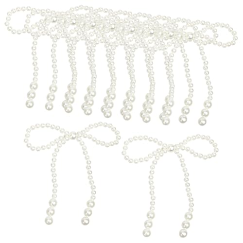 Tortenaufsätze mit weißer Perlenschleife, für Geburtstagspartys, Cupcake-Aufsätze, Perlenkette, Kuchenspieße, Blumenverpackung, Dekorationen für Hochzeit, Braut, 10 Stück von ccHuDE