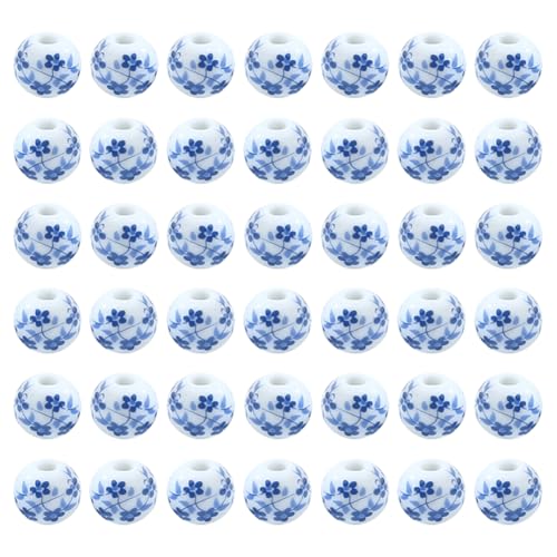 ccHuDE 100 Stück runde Keramikperlen, kleine Porzellanperlen, Blumendruck, Abstandshalter, Blumen, lose Perlen, dekorative süße Perlen, kleine chinesische Perlen für Bastelarbeiten, 100 Stück von ccHuDE