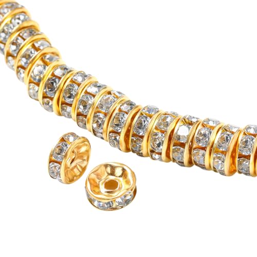 ccHuDE 100 Stück runde Strass-Perlen, Schmuck-Abstandshalter, dekorative lose Perlen, kleine süße Perlen, Basteldekoration, Perlen für DIY-Armband, Halskette, goldfarben ccHuDE 100 Stück runde Strass-Perlen, Schmuck-Abstandshalter, dekorative lose Perlen, kleine süße Perlen, Basteldekoration, Perlen für DIY-Armband, Halskette, goldfarben von ccHuDE
