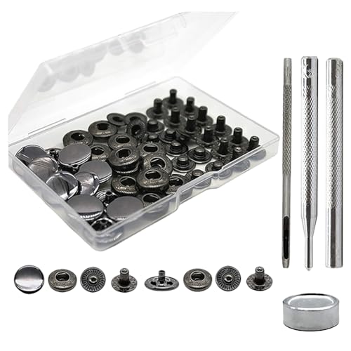 ccHuDE 12 Sets 15 mm Metall-Druckknöpfe, robuste Leder-Druckknöpfe, Lederhandwerk, Nieten, Druckknöpfe mit 4 Installationswerkzeugen für Kleidung, Taschen, Pistolenschwarz ccHuDE 12 Sets 15 mm Metall-Druckknöpfe, robuste Leder-Druckknöpfe, Lederhandwerk, Nieten, Druckknöpfe mit 4 Installationswerkzeugen für Kleidung, Taschen, Pistolenschwarz von ccHuDE