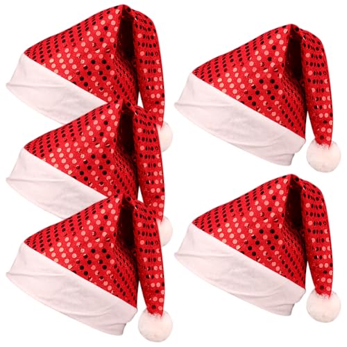 ccHuDE Weihnachtsmützen mit Glitzer-Pailletten, Stoff, traditionelle rote und weiße Weihnachtsmütze, klassisch, festlich, Weihnachtsmannmützen für Neujahr, 5 Stück ccHuDE Weihnachtsmützen mit Glitzer-Pailletten, Stoff, traditionelle rote und weiße Weihnachtsmütze, klassisch, festlich, Weihnachtsmannmützen für Neujahr, 5 Stück von ccHuDE