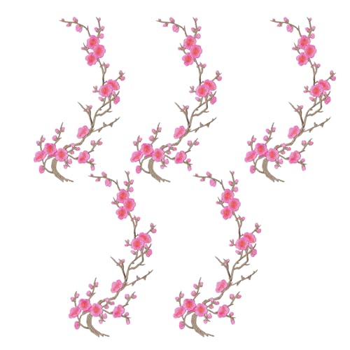 Iron on Patches, Embroidered Plum Blossom Appliques, Sewing Adhesive Fabric, Decorative Floral Badge, Clothing Repair Accessories, Hat Uniform Apparel Decor, 15.35x5.12 Inches von ccuzs