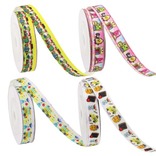 Schulbandbrötchen, Lehrer Wertschätzung Bastelband, 4-Roll-Dekorations-Polyester-Bänder, lange Länge für die gegenwärtige Verpackung Event Dekoration Klassenzimmer Handwerk Home Party Gebrauch, 1x450c von ccuzs