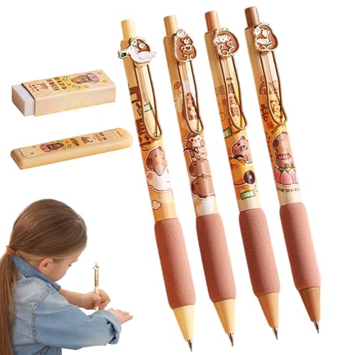 ccuzs Capybara Mechanical Pencils, Cartoon Writing Tools, Built-In Erasers, 4 Pack Fun Stationery, Aesthetic School Supplies for Kids, Boys, Girls, Classrooms, Brown, 5.71 Inches von ccuzs