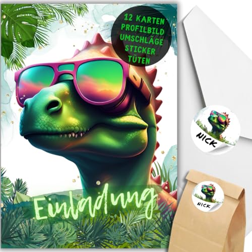 12x Dino Einladungskarten - Für den Kindergeburtstag von Jungen & Mädchen - Coole Party Dinosaurier Geburtstagseinladungen +12 Umschläge +24 Sticker +12 Geschenktüten 12x Dino Einladungskarten - Für den Kindergeburtstag von Jungen & Mädchen - Coole Party Dinosaurier Geburtstagseinladungen +12 Umschläge +24 Sticker +12 Geschenktüten von celebr8te