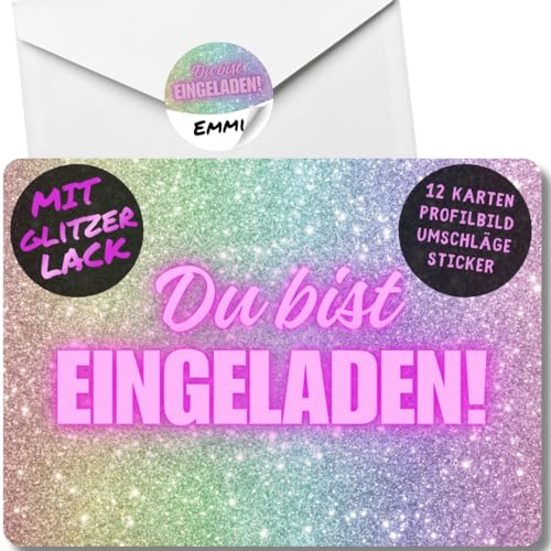 12x Glitzer Party Einladungskarten - Für den Kindergeburtstag von Mädchen - coole Glitzer Geburtstagseinladungen +12 Umschläge +12 Sticker 12x Glitzer Party Einladungskarten - Für den Kindergeburtstag von Mädchen - coole Glitzer Geburtstagseinladungen +12 Umschläge +12 Sticker von celebr8te