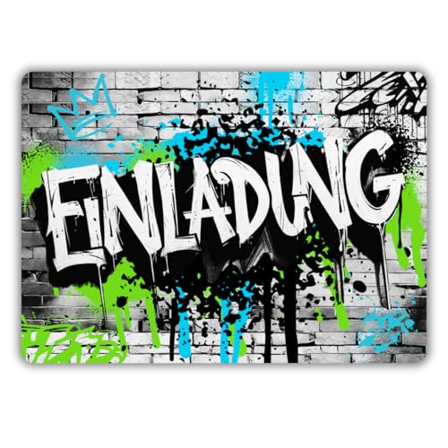 12x Graffiti Einladungskarten Nr.4 - Für den Kindergeburtstag von Jungen & Mädchen - Neon Graffiti Geburtstagseinladungen inkl. Messenger Bild & Urlaubsgutschein 12x Graffiti Einladungskarten Nr.4 - Für den Kindergeburtstag von Jungen & Mädchen - Neon Graffiti Geburtstagseinladungen inkl. Messenger Bild & Urlaubsgutschein von celebr8te