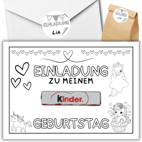 12x kreative Einhorn DIY Kinder Einladungskarten - Für den Kindergeburtstag von Jungen & Mädchen zum selbst gestalten - Partyeinladungen für Geburtstage +12 Umschläge +24 Sticker +12 Geschenktüten von celebr8te