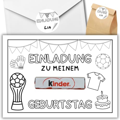 12x kreative Fussball DIY Einladungskarten - Für den Kindergeburtstag von Jungen & Mädchen zum selbst gestalten - Partyeinladungen für Geburtstage +12 Umschläge +24 Sticker +12 Geschenktüten von celebr8te