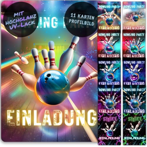 celebr8te 12x Bowling Einladungskarten - Für den Kindergeburtstag von Jungen & Mädchen - Coole Partyeinladungen für Geburtstage, ALL IN ONE - SET von celebr8te