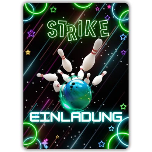 celebr8te 12x Bowling Einladungskarten - Für den Kindergeburtstag von Jungen & Mädchen - Coole Partyeinladungen für Geburtstage Motiv 10 von celebr8te