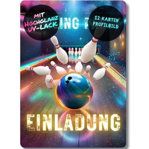 celebr8te 12x Bowling Einladungskarten - Für den Kindergeburtstag von Jungen & Mädchen - Coole Partyeinladungen für Geburtstage Motiv 2 von celebr8te