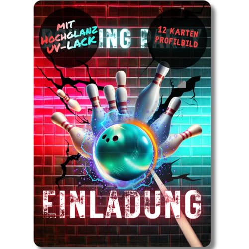 celebr8te 12x Bowling Einladungskarten - Für den Kindergeburtstag von Jungen & Mädchen - Coole Partyeinladungen für Geburtstage Motiv 3 von celebr8te