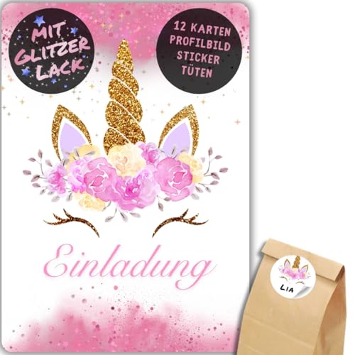 celebr8te 12x Einhorn Glitzer Einladungskarten in rosa - Für den Kindergeburtstag von Mädchen - Einhorn Geburtstagseinladungen +12 Sticker +12 Geschenktüten celebr8te 12x Einhorn Glitzer Einladungskarten in rosa - Für den Kindergeburtstag von Mädchen - Einhorn Geburtstagseinladungen +12 Sticker +12 Geschenktüten von celebr8te