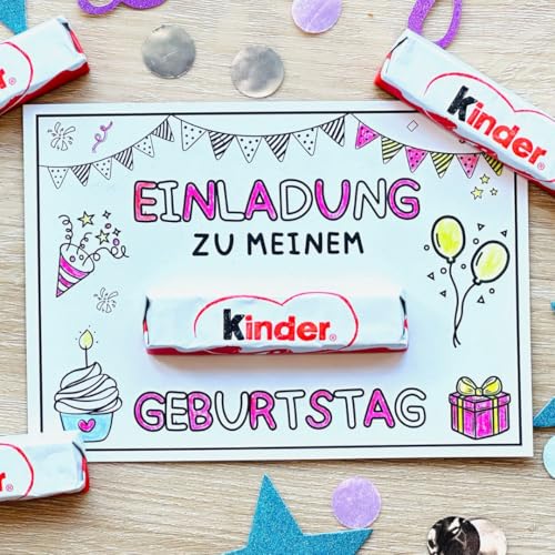 celebr8te 12x kreative Kinder Einladungskarten - Für den Kindergeburtstag von Jungen & Mädchen zum selbst gestalten - Partyeinladungen für Geburtstage - Kinder Schoki Beispiel von celebr8te