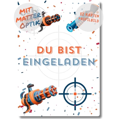 celebr8te 12x Einladungskarten im Spielzeug Shooter Design - Für den Kindergeburtstag von Jungen & Mädchen - Toy Gun Geburtstagseinladungen mit hochwertiger Verarbeitung von celebr8te