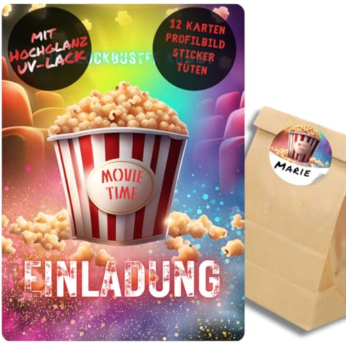 celebr8te 12x Einladungskarten mit Movie Popcorn Kino Motiv - Für den Kindergeburtstag von Jungen & Mädchen - Coole Partyeinladungen für den perfekten Kino Filme Abend +12 Sticker +12 Tüten celebr8te 12x Einladungskarten mit Movie Popcorn Kino Motiv - Für den Kindergeburtstag von Jungen & Mädchen - Coole Partyeinladungen für den perfekten Kino Filme Abend +12 Sticker +12 Tüten von celebr8te