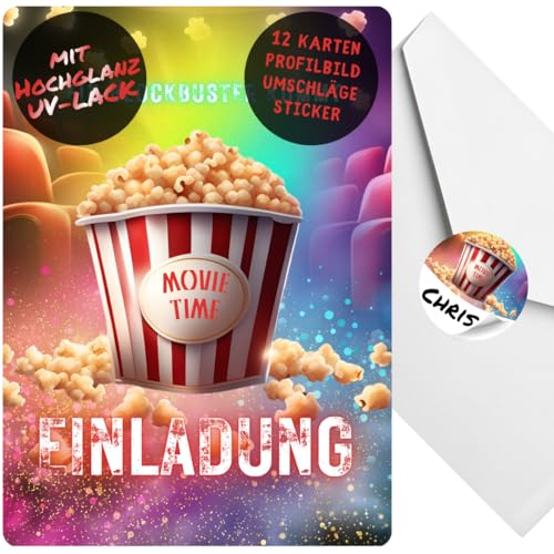 celebr8te 12x Einladungskarten mit Movie Popcorn Kino Motiv - Für den Kindergeburtstag von Jungen & Mädchen - Coole Partyeinladungen für den perfekten Kino Filme Abend +12 Umschäge +12 Sticker celebr8te 12x Einladungskarten mit Movie Popcorn Kino Motiv - Für den Kindergeburtstag von Jungen & Mädchen - Coole Partyeinladungen für den perfekten Kino Filme Abend +12 Umschäge +12 Sticker von celebr8te