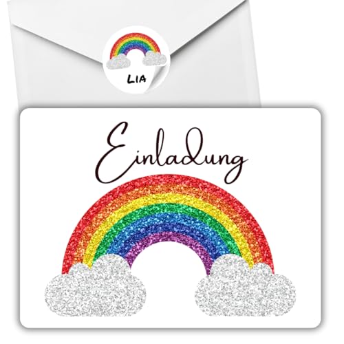 celebr8te 12x Einladungskarten mit Regenbogen Glitzer Motiv - Für den Kindergeburtstag von Mädchen - Bunte Geburtstagseinladungen +12 Umschläge +12 Sticker celebr8te 12x Einladungskarten mit Regenbogen Glitzer Motiv - Für den Kindergeburtstag von Mädchen - Bunte Geburtstagseinladungen +12 Umschläge +12 Sticker von celebr8te