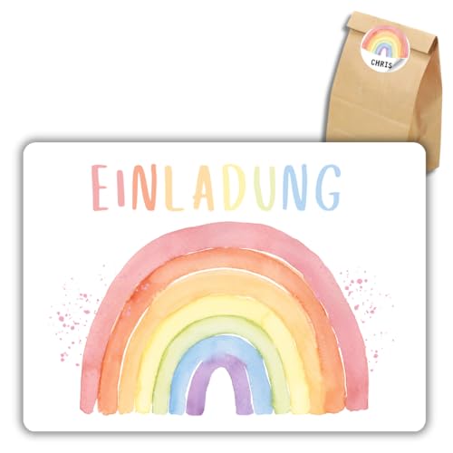 celebr8te 12x Einladungskarten mit Regenbogen Hochglanz Motiv - Für den Kindergeburtstag von Mädchen - Bunte Geburtstagseinladungen +12 Sticker +12 Geschenktüten celebr8te 12x Einladungskarten mit Regenbogen Hochglanz Motiv - Für den Kindergeburtstag von Mädchen - Bunte Geburtstagseinladungen +12 Sticker +12 Geschenktüten von celebr8te