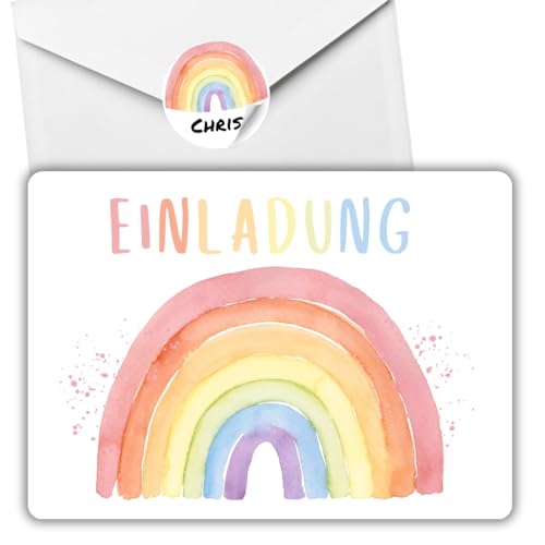 celebr8te 12x Einladungskarten mit Regenbogen Hochglanz Motiv - Für den Kindergeburtstag von Mädchen - Bunte Geburtstagseinladungen +12 Umschläge +12 Sticker celebr8te 12x Einladungskarten mit Regenbogen Hochglanz Motiv - Für den Kindergeburtstag von Mädchen - Bunte Geburtstagseinladungen +12 Umschläge +12 Sticker von celebr8te