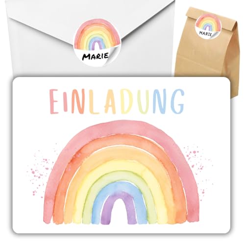 celebr8te 12x Einladungskarten mit Regenbogen Hochglanz Motiv - Für den Kindergeburtstag von Mädchen - Bunte Geburtstagseinladungen +12 Umschläge +24 Sticker +12 Geschenktüten celebr8te 12x Einladungskarten mit Regenbogen Hochglanz Motiv - Für den Kindergeburtstag von Mädchen - Bunte Geburtstagseinladungen +12 Umschläge +24 Sticker +12 Geschenktüten von celebr8te