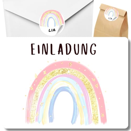 celebr8te 12x Einladungskarten mit Regenbogen Sterne Motiv - Für den Kindergeburtstag von Mädchen - Bunte Geburtstagseinladungen +12 Umschläge +24 Sticker +12 Geschenktüten celebr8te 12x Einladungskarten mit Regenbogen Sterne Motiv - Für den Kindergeburtstag von Mädchen - Bunte Geburtstagseinladungen +12 Umschläge +24 Sticker +12 Geschenktüten von celebr8te