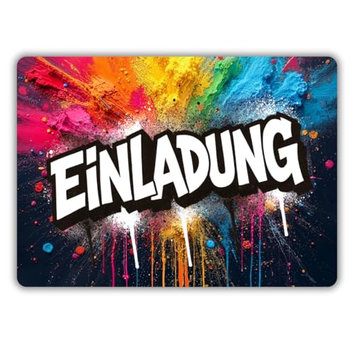 celebr8te 12x Graffiti Einladungskarten Nr.3 - Für den Kindergeburtstag von Jungen & Mädchen - Neon Graffiti Geburtstagseinladungen inkl. Messenger Bild & Urlaubsgutschein von celebr8te