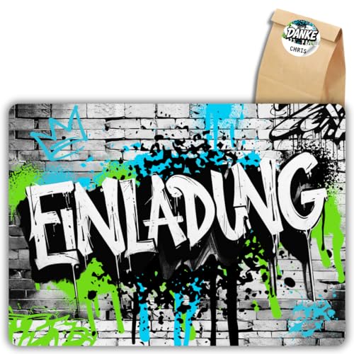 celebr8te 12x Graffiti Einladungskarten Nr.4 - Für den Kindergeburtstag von Jungen & Mädchen - Neon Graffiti Geburtstagseinladungen +12 Sticker +12 Geschenktüten celebr8te 12x Graffiti Einladungskarten Nr.4 - Für den Kindergeburtstag von Jungen & Mädchen - Neon Graffiti Geburtstagseinladungen +12 Sticker +12 Geschenktüten von celebr8te