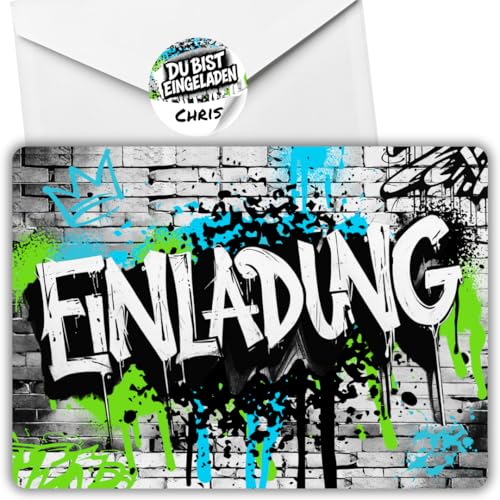 celebr8te 12x Graffiti Einladungskarten Nr.4 - Für den Kindergeburtstag von Jungen & Mädchen - Neon Graffiti Geburtstagseinladungen +12 Umschläge +12 Sticker celebr8te 12x Graffiti Einladungskarten Nr.4 - Für den Kindergeburtstag von Jungen & Mädchen - Neon Graffiti Geburtstagseinladungen +12 Umschläge +12 Sticker von celebr8te