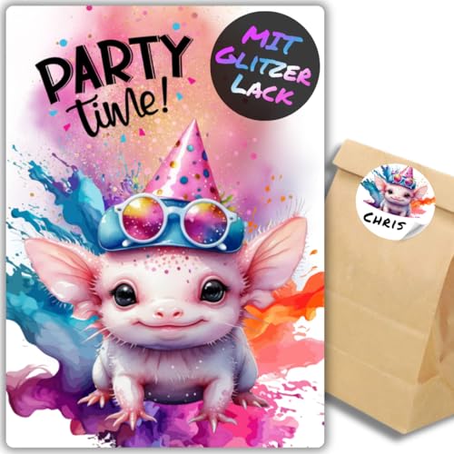 celebr8te 12x Party Axolotl Glitzer Einladungskarten - Teenager Kindergeburtstag Jungen & Mädchen - coole Tier Geburtstagseinladungen +12 Sticker +12 Geschenktüten celebr8te 12x Party Axolotl Glitzer Einladungskarten - Teenager Kindergeburtstag Jungen & Mädchen - coole Tier Geburtstagseinladungen +12 Sticker +12 Geschenktüten von celebr8te
