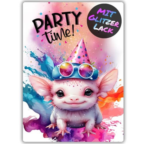 celebr8te 12x Party Axolotl Glitzer Einladungskarten - Teenager Kindergeburtstag Jungen & Mädchen - coole Tier Geburtstagseinladungen inkl. Messenger Bild & Urlaubsgutschein celebr8te 12x Party Axolotl Glitzer Einladungskarten - Teenager Kindergeburtstag Jungen & Mädchen - coole Tier Geburtstagseinladungen inkl. Messenger Bild & Urlaubsgutschein von celebr8te