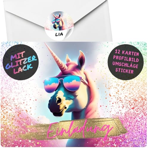 celebr8te 12x Party Einhorn Glitzer Einladungskarten - Für den Kindergeburtstag von Mädchen - coole Einhorn Geburtstagseinladungen + 12 Umschläge + 12 Sticker celebr8te 12x Party Einhorn Glitzer Einladungskarten - Für den Kindergeburtstag von Mädchen - coole Einhorn Geburtstagseinladungen + 12 Umschläge + 12 Sticker von celebr8te