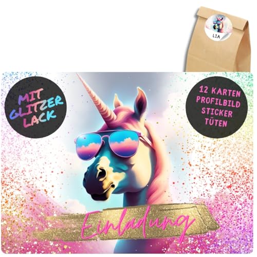celebr8te 12x Party Einhorn Glitzer Einladungskarten - Für den Kindergeburtstag von Mädchen - coole Einhorn Geburtstagseinladungen +12 Sticker +12 Geschenktüten celebr8te 12x Party Einhorn Glitzer Einladungskarten - Für den Kindergeburtstag von Mädchen - coole Einhorn Geburtstagseinladungen +12 Sticker +12 Geschenktüten von celebr8te
