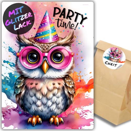 celebr8te 12x Party Eule Glitzer Einladungskarten - Teenager Kindergeburtstag Jungen & Mädchen - coole Tier Geburtstagseinladungen +12 Sticker +12 Geschenktüten celebr8te 12x Party Eule Glitzer Einladungskarten - Teenager Kindergeburtstag Jungen & Mädchen - coole Tier Geburtstagseinladungen +12 Sticker +12 Geschenktüten von celebr8te