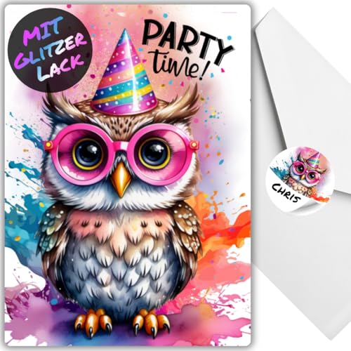 celebr8te 12x Party Eule Glitzer Einladungskarten - Teenager Kindergeburtstag Jungen & Mädchen - coole Tier Geburtstagseinladungen +12 Umschläge +12 Sticker celebr8te 12x Party Eule Glitzer Einladungskarten - Teenager Kindergeburtstag Jungen & Mädchen - coole Tier Geburtstagseinladungen +12 Umschläge +12 Sticker von celebr8te
